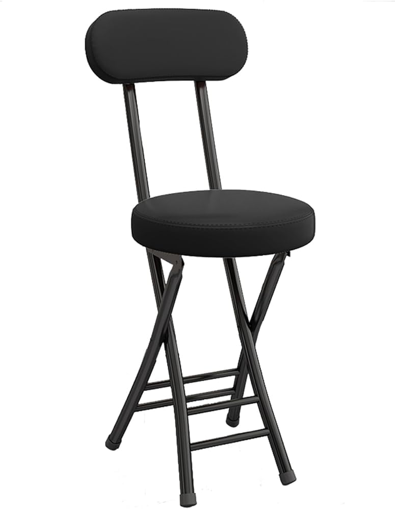 Black Cushioned Leather Portable Folding Stool with Backrest B2783
