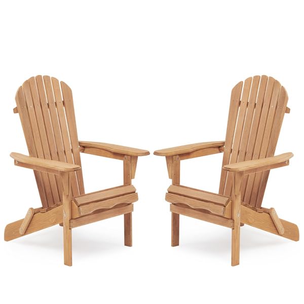 Wooden Folding Adirondack Chair Set of 2 Solid Cedar D416