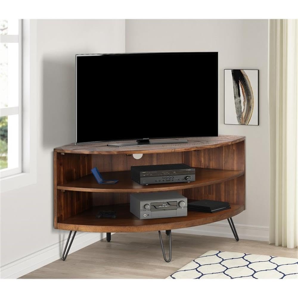 Brown Acacia Wood Corner Media Stand C64727