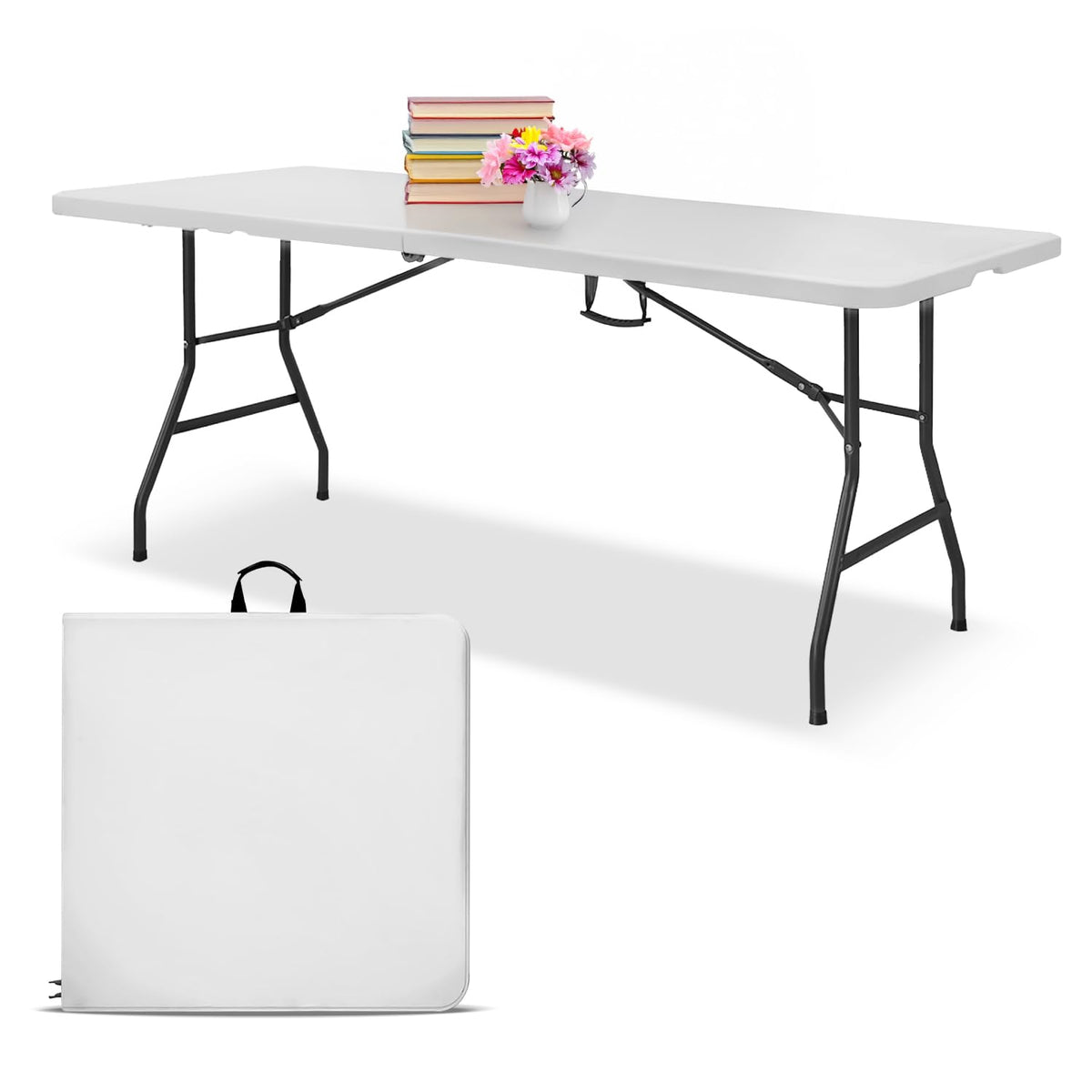 White 6ft Folding Table with Handle M133657