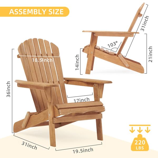 Wooden Folding Adirondack Chair Set of 2 Solid Cedar D416