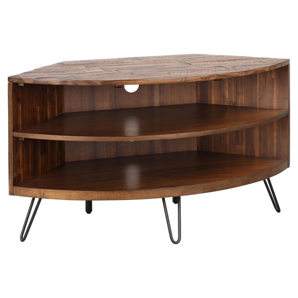 Brown Acacia Wood Corner Media Stand C64727