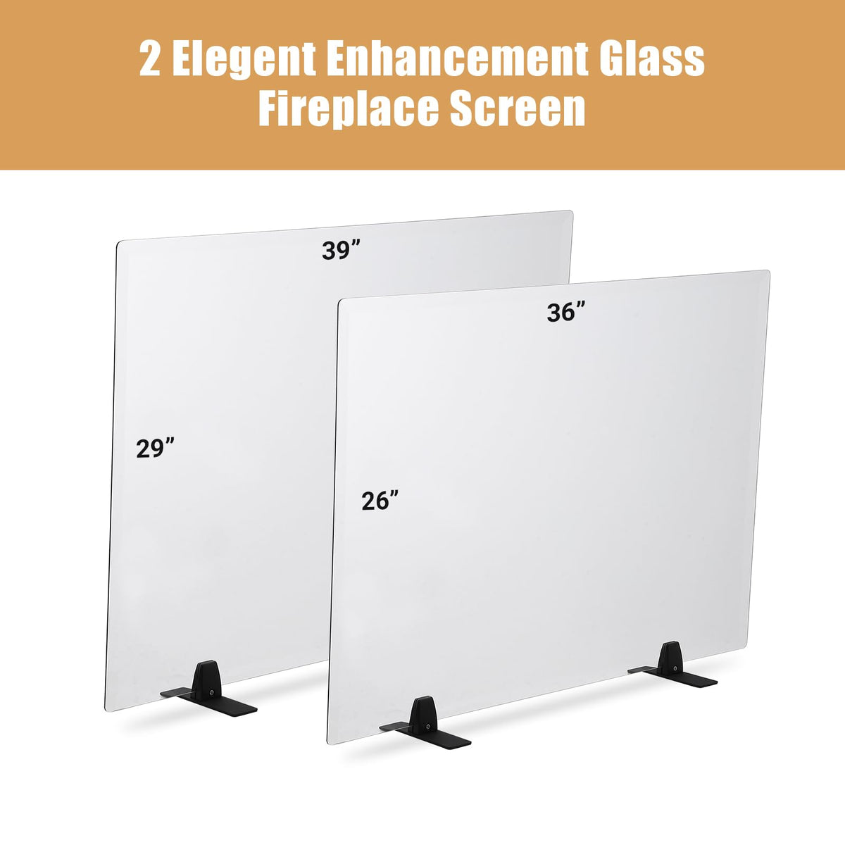 36 Inch Tempered Glass Fireplace Screen with Metal Black Base O414