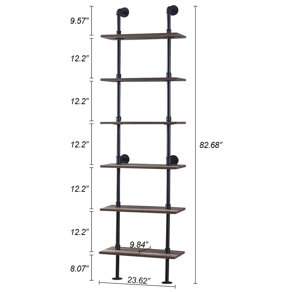 6 Tier Industrial Pipe Bookshelf N7060