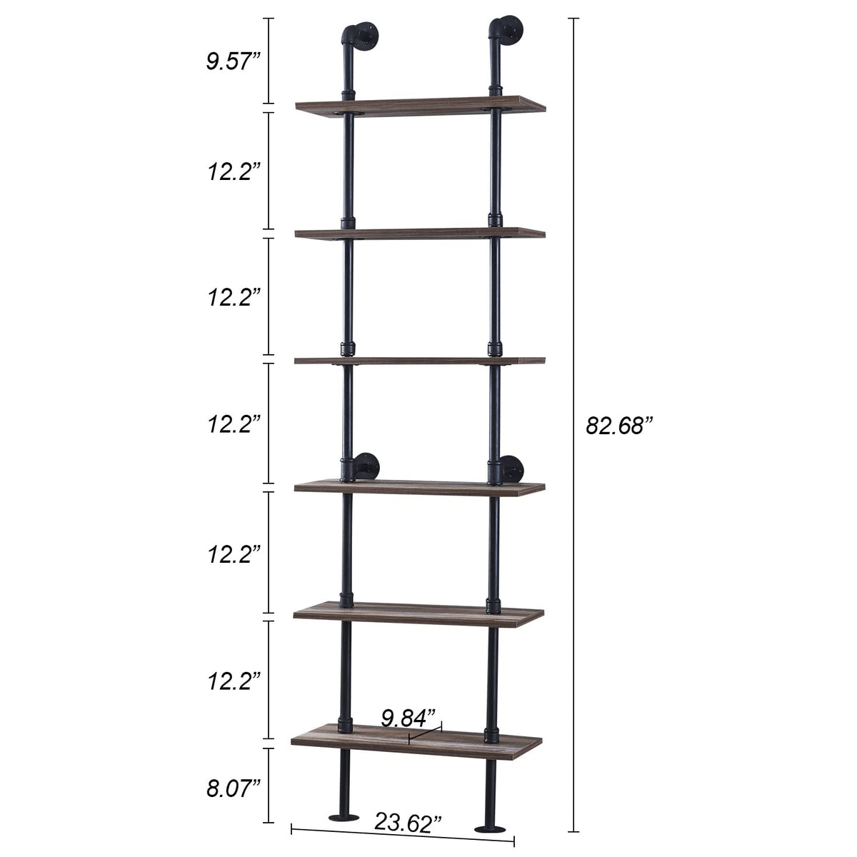 6 Tier Industrial Pipe Bookshelf N7060
