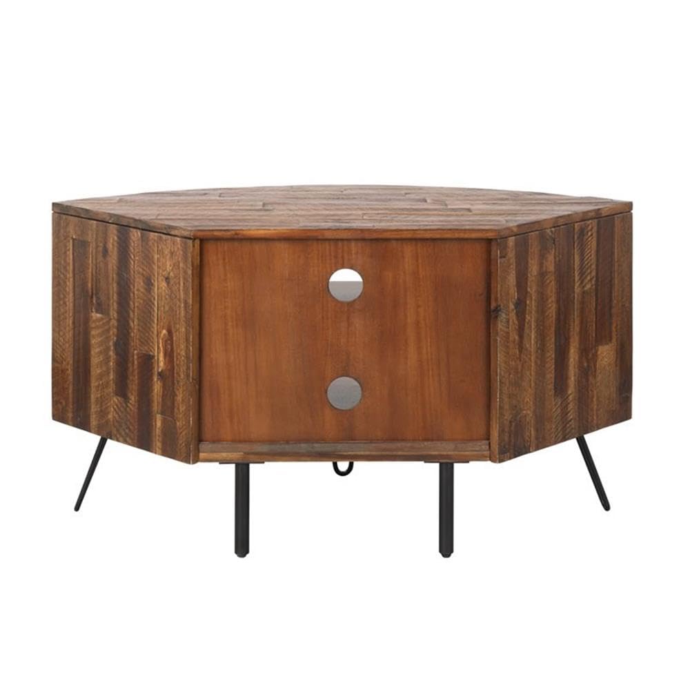 Brown Acacia Wood Corner Media Stand C64727