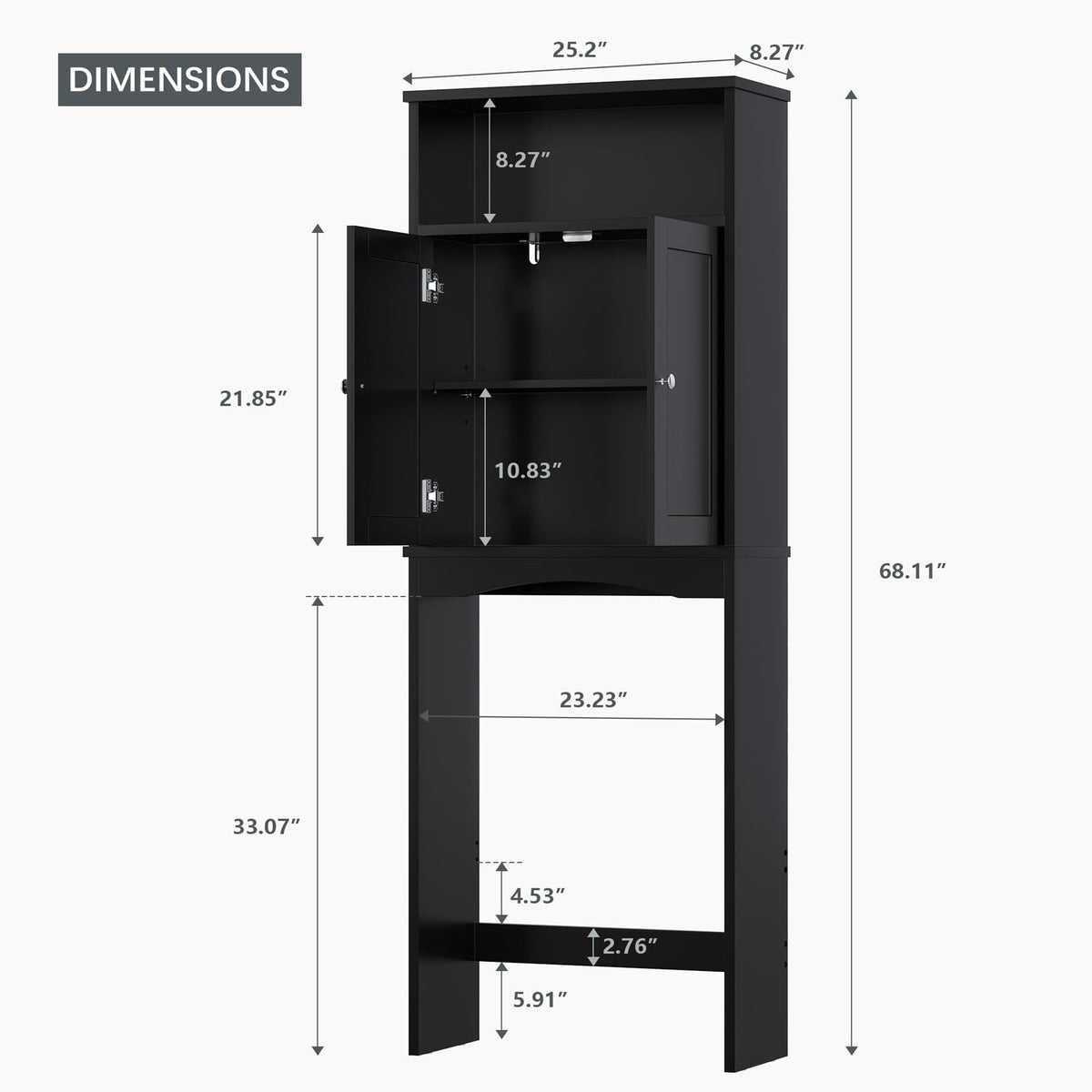 Black Over The Toilet Storage Cabinet O5411