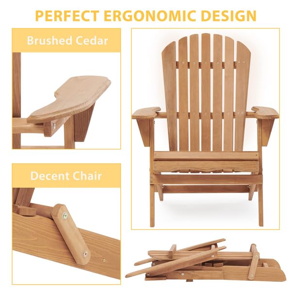 Wooden Folding Adirondack Chair Set of 2 Solid Cedar D416
