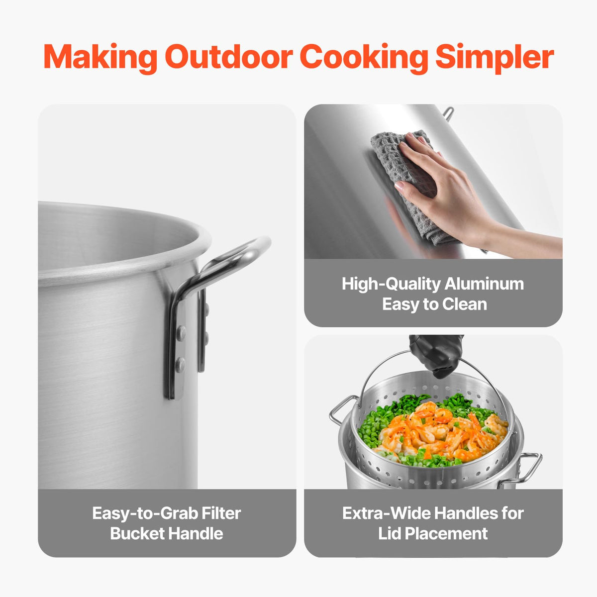 60 Qt Aluminum Seafood Boiling Pot with Strainer and Burner D7923