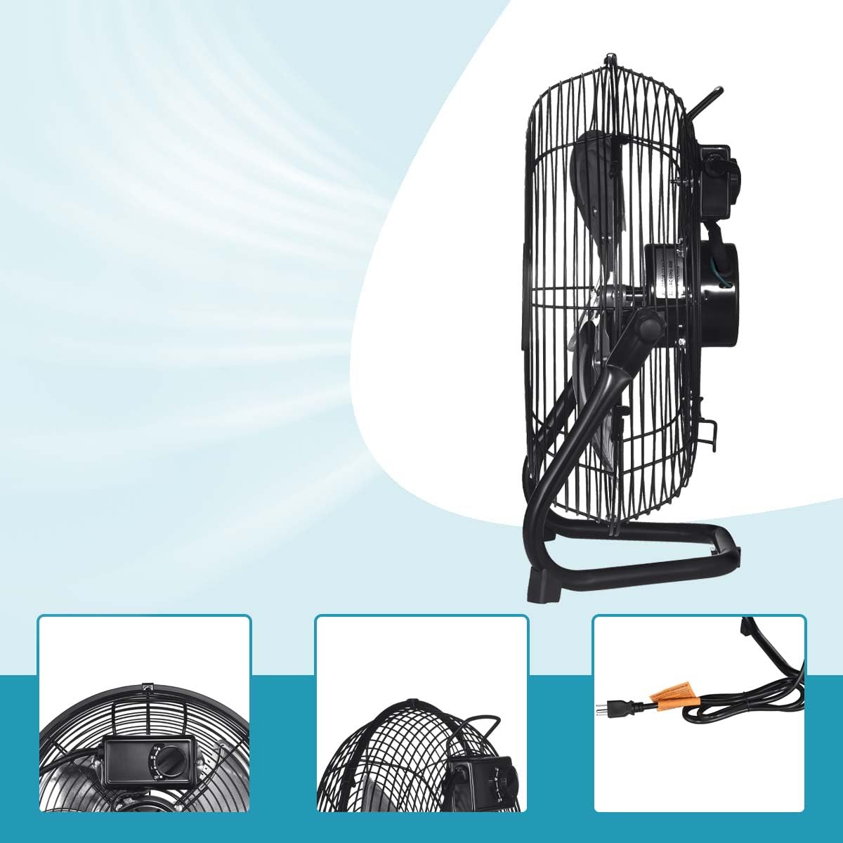20 in. 3 Speed Metal Floor Fan in Black with Tilting Head N3580