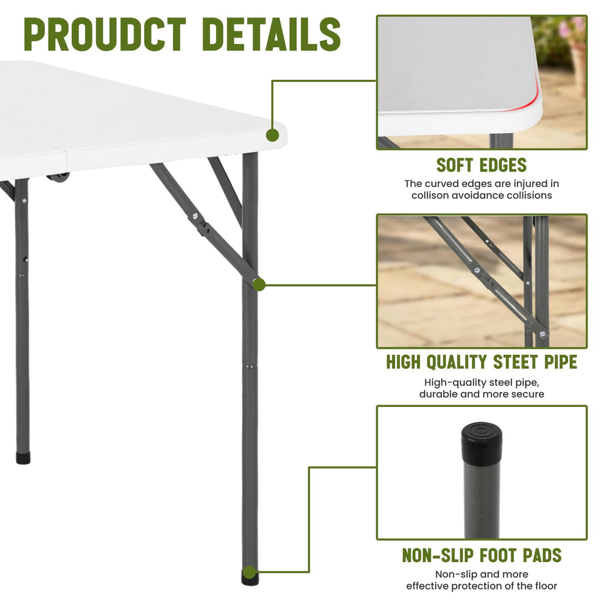 White Plastic Folding Card Table with Carrying Handle K7333