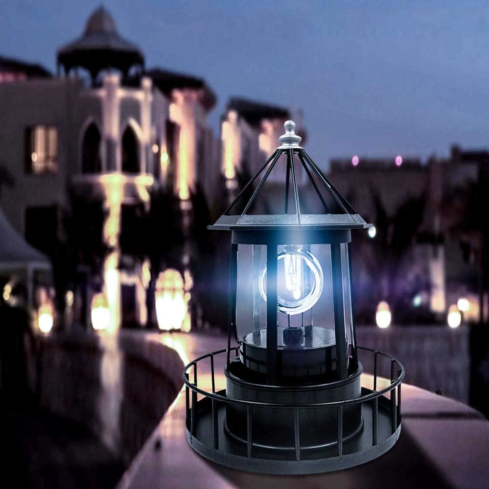 Solar Powered Rotating Lighthouse Light Black Q2683