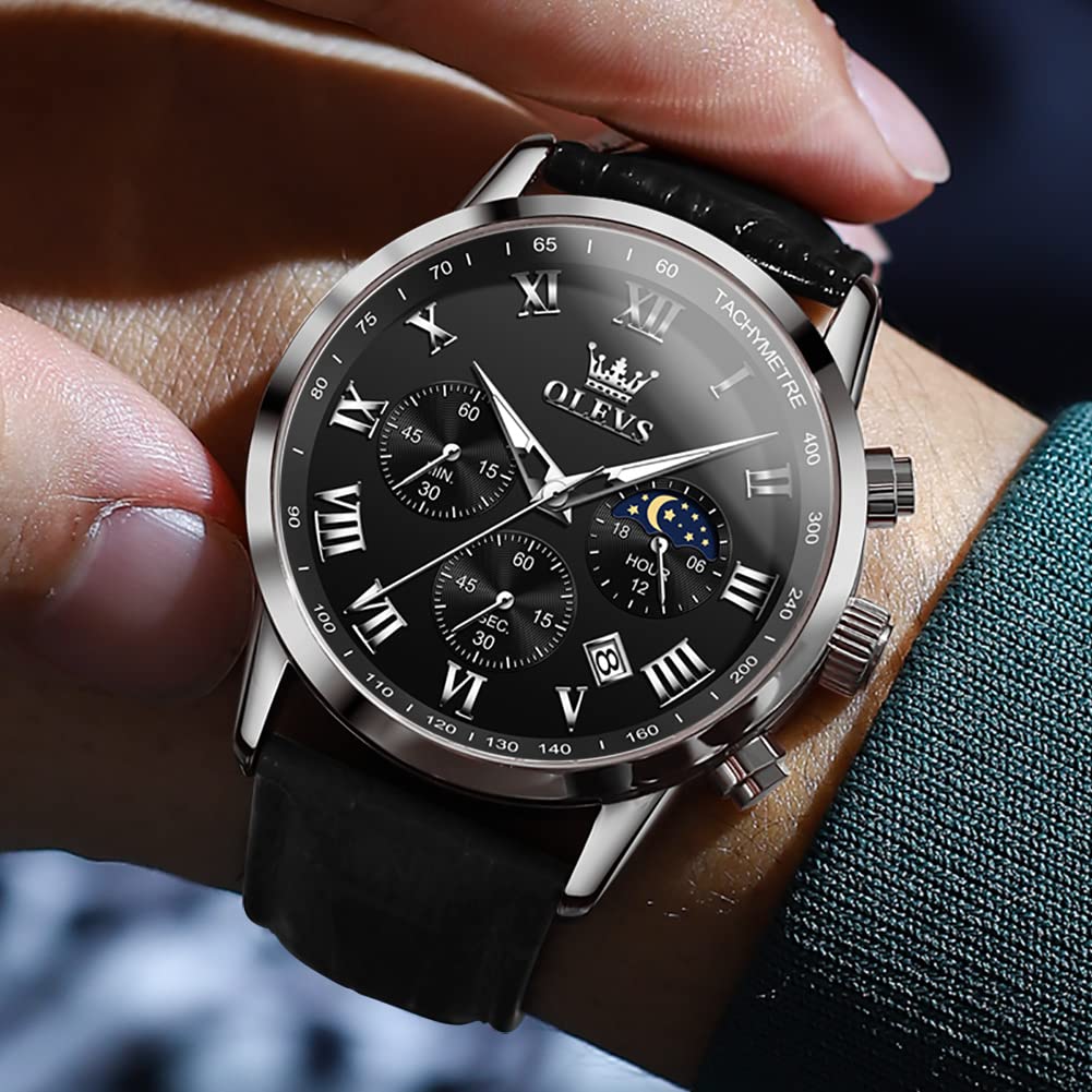 Leather Waterproof Classic Round Watch with Date N2049