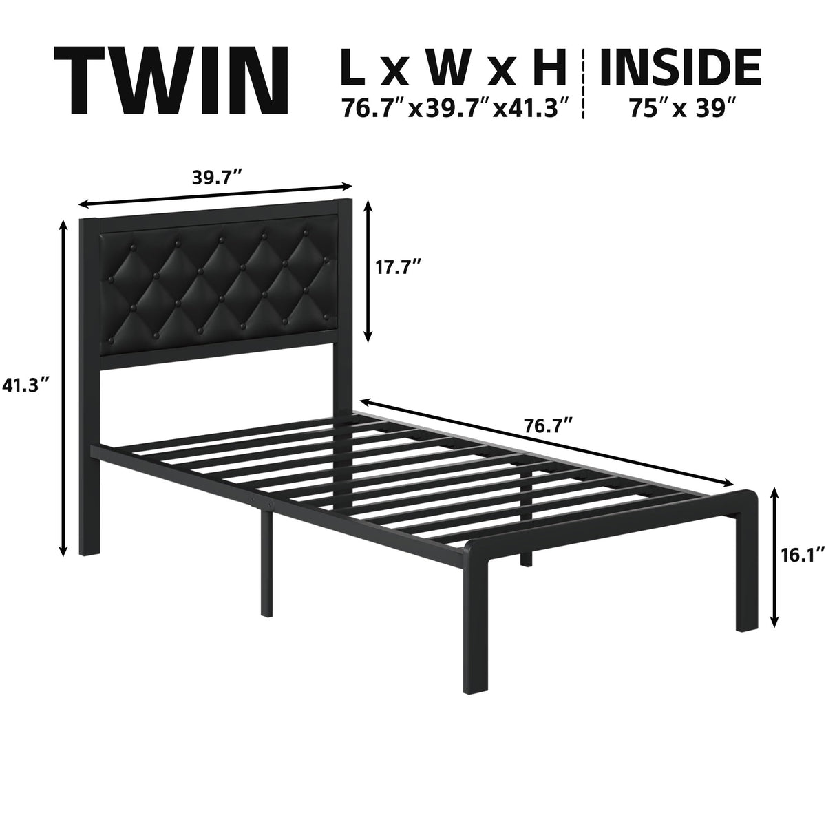 Black PU Leather Upholstered Twin Bed Frame with Headboard I17804