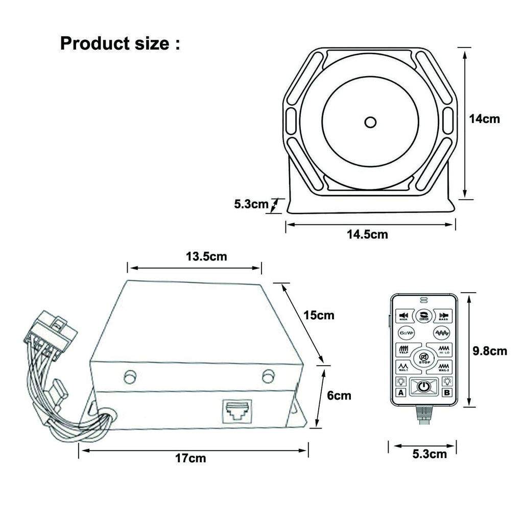 100W Police Siren PA System Kit with Slim Speaker Handheld Microphone J62744