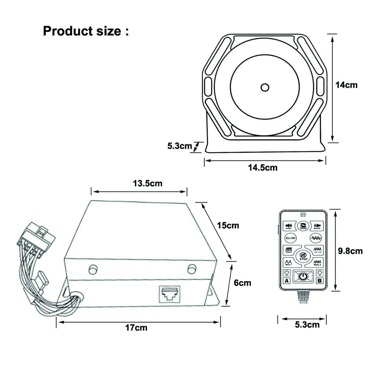 100W Police Siren PA System Kit with Slim Speaker Handheld Microphone J62744