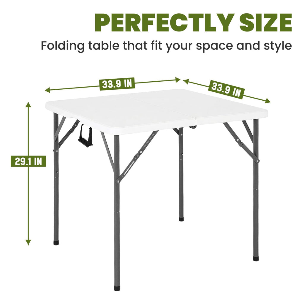 White Plastic Folding Card Table with Carrying Handle K7333