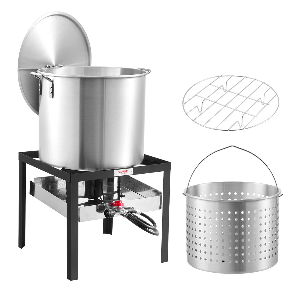 60 Qt Aluminum Seafood Boiling Pot with Strainer and Burner D7923