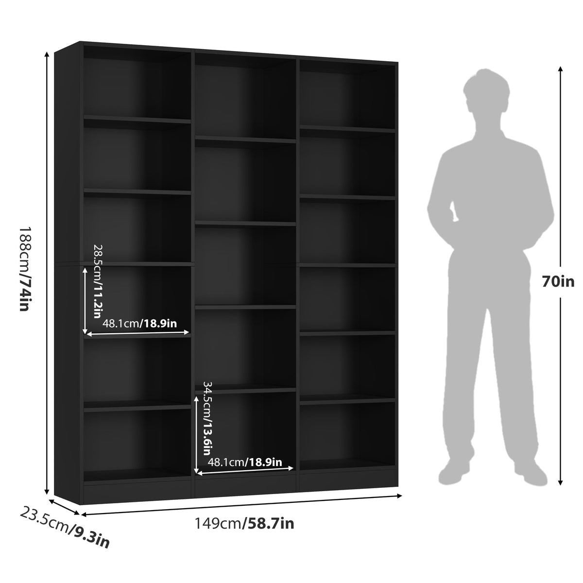 Triple Wide Bookshelf with 17 Display Shelves Q6481
