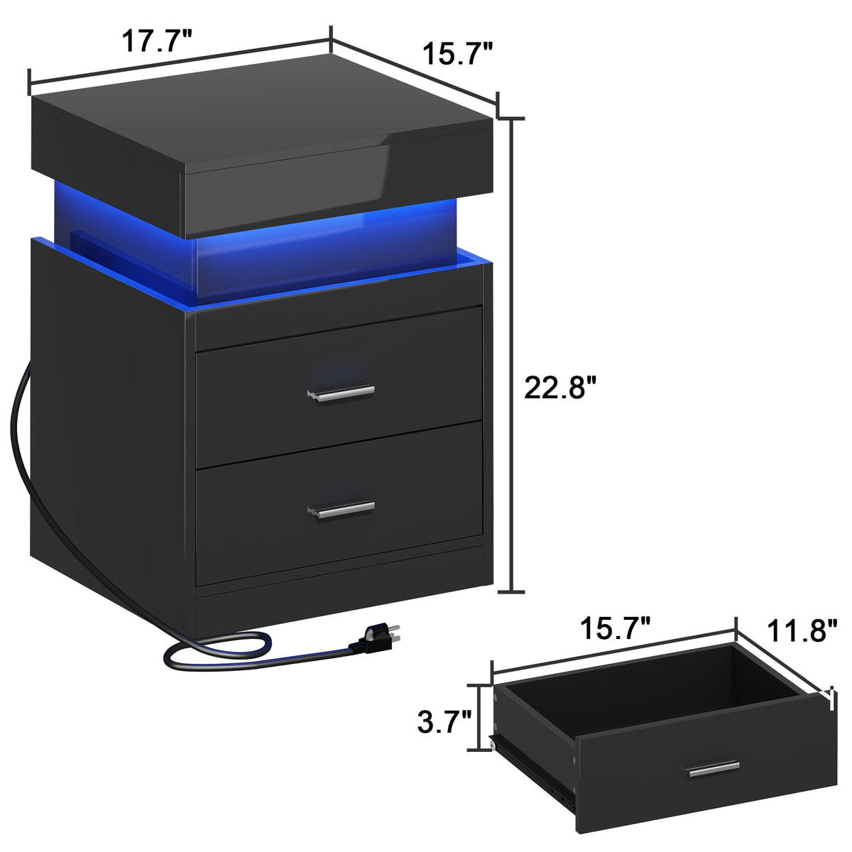 LED Nightstand with Charging Station and Sliding Storage F408