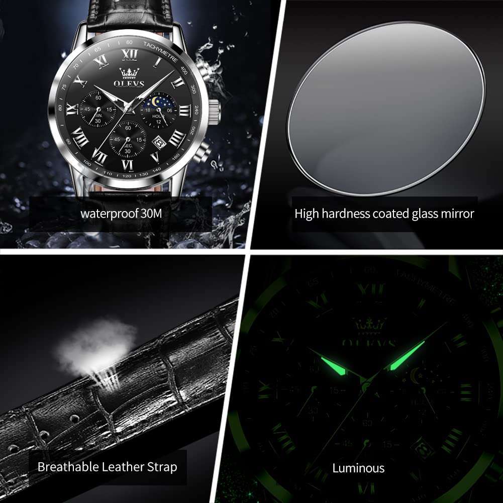 Leather Waterproof Classic Round Watch with Date N2049