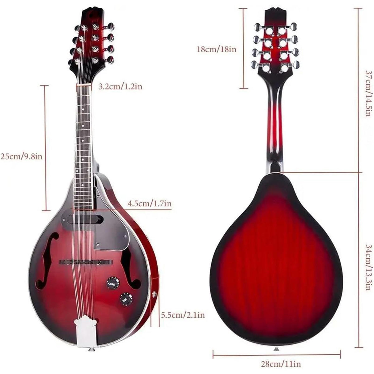 Vintage Red Sunburst Mahogany Wood Acoustic Electric Mandolin I3394
