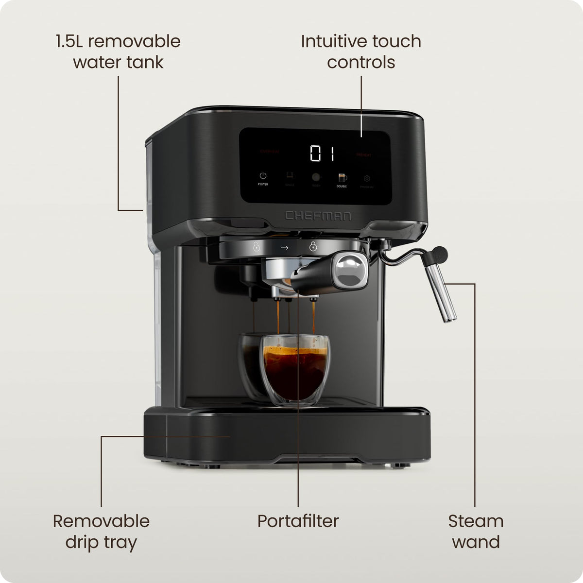 15 Bar Digital Espresso Machine with Steam Wand A80756