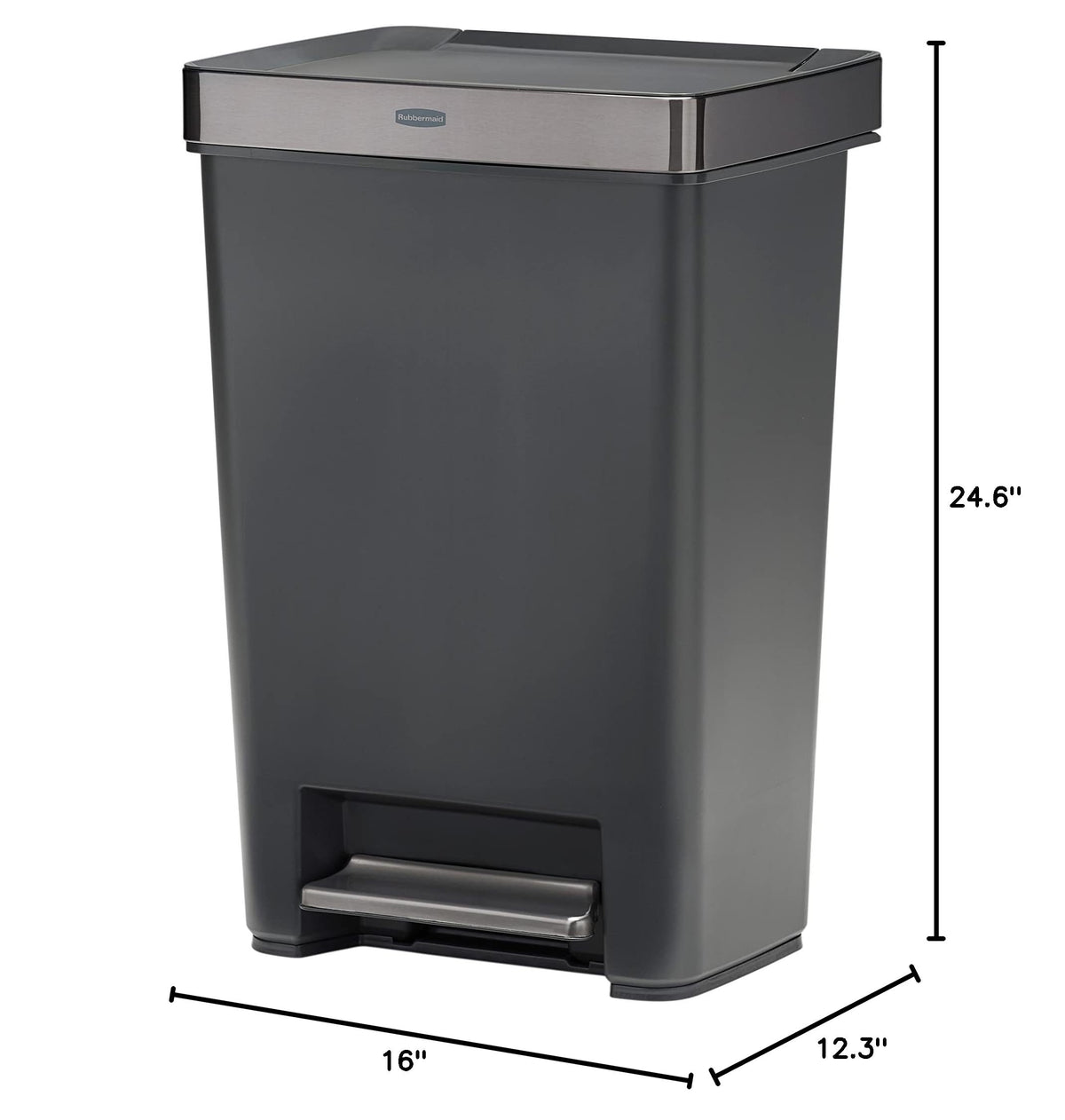 12.4 Gallon Charcoal Step-On Trash Can with Stainless Steel Rim R8856
