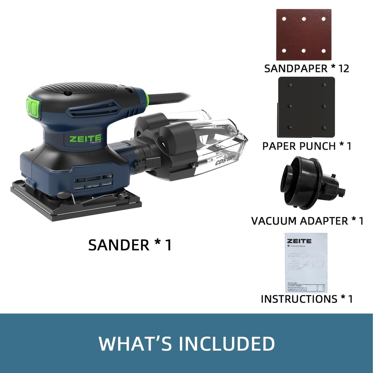 2.4 Amp 1/4 Sheet Electric Palm Sander with 12Pcs Sandpapers D90079