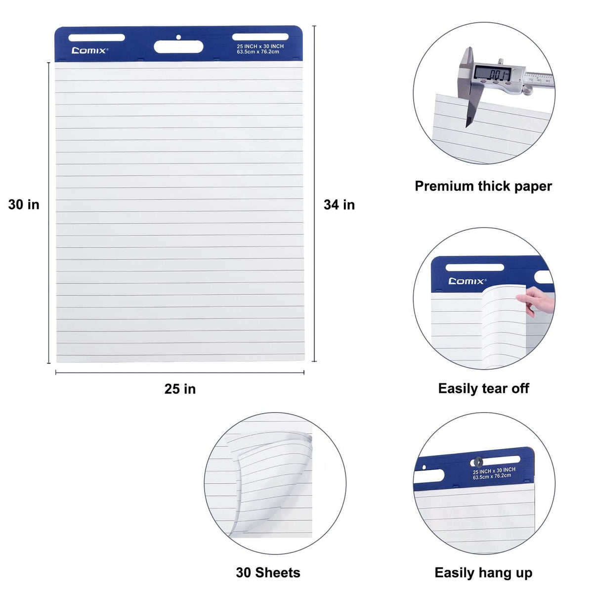 Lined Sticky Easel Pad, 25 x 30 In Flip Chart, 30 Sheets/Pad, 10 Pads Q54742