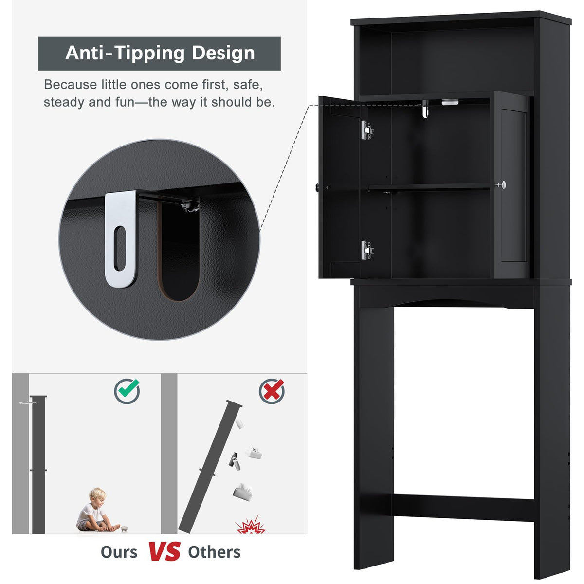 Black Over The Toilet Storage Cabinet O5411