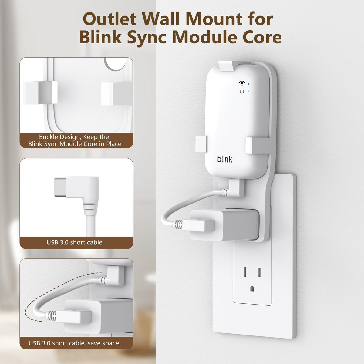White Mount Bracket for Blink Sync Module Core with USB 3.0 Cable D72581