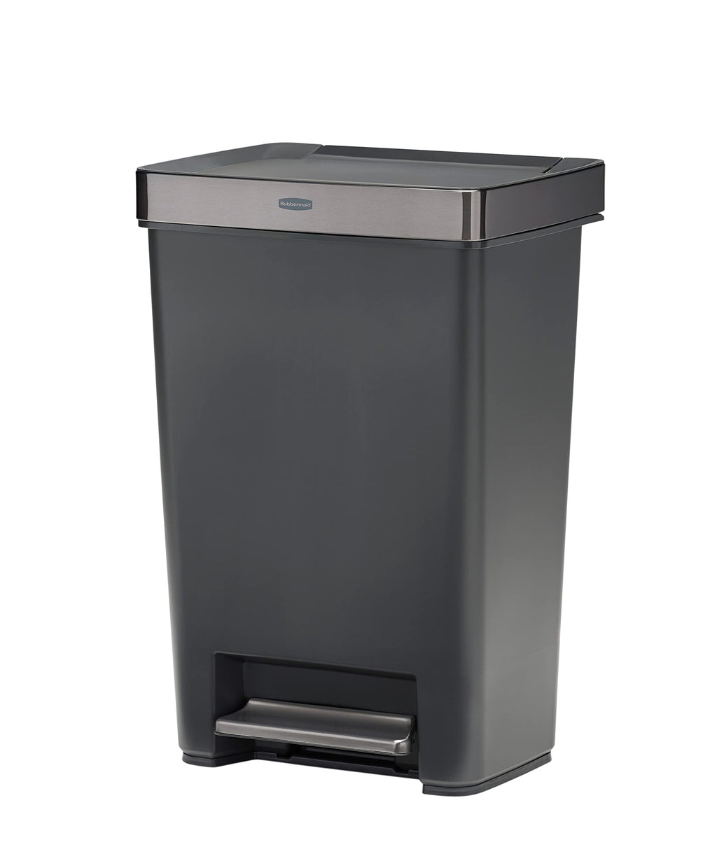 12.4 Gallon Charcoal Step-On Trash Can with Stainless Steel Rim R8856