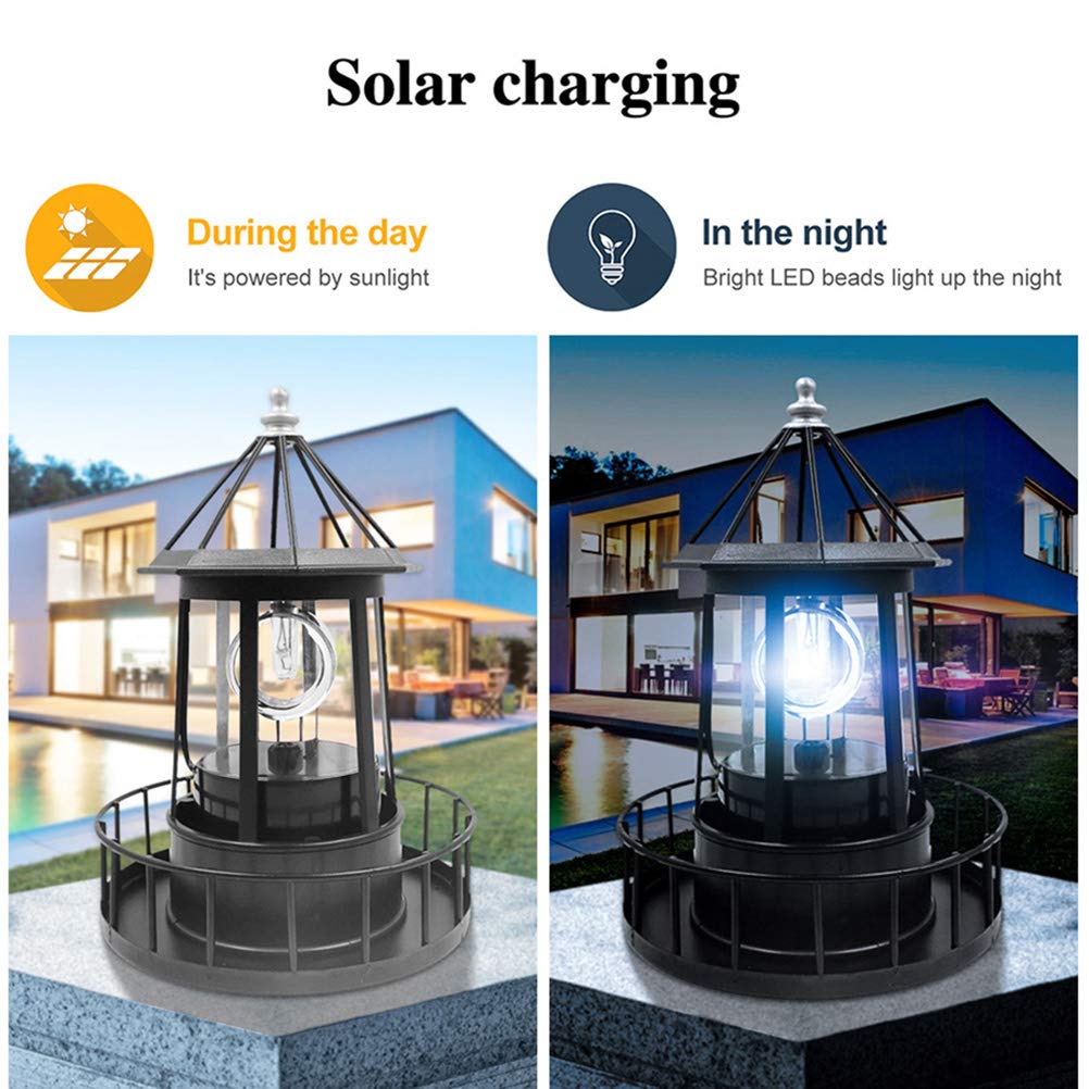 Solar Powered Rotating Lighthouse Light Black Q2683