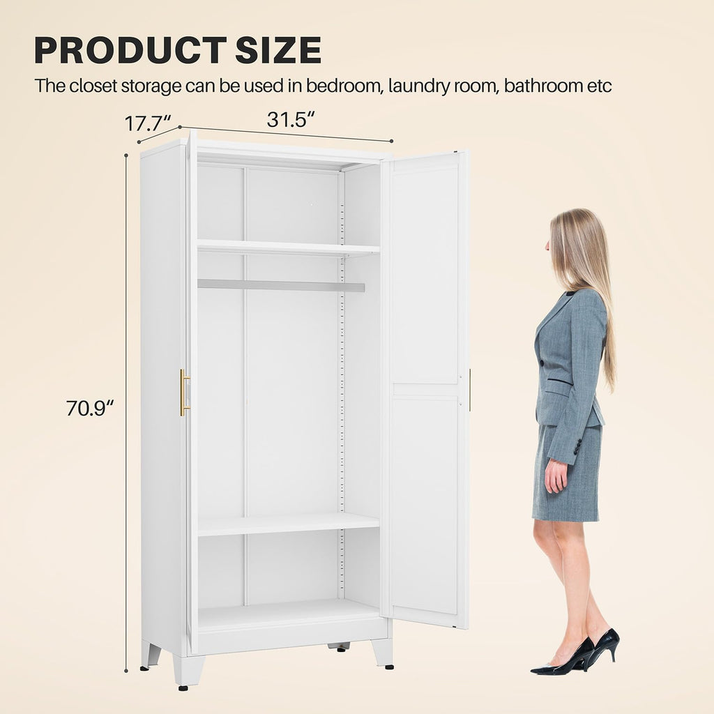 Metal Armoire Wardrobe Closet with Mirror H992
