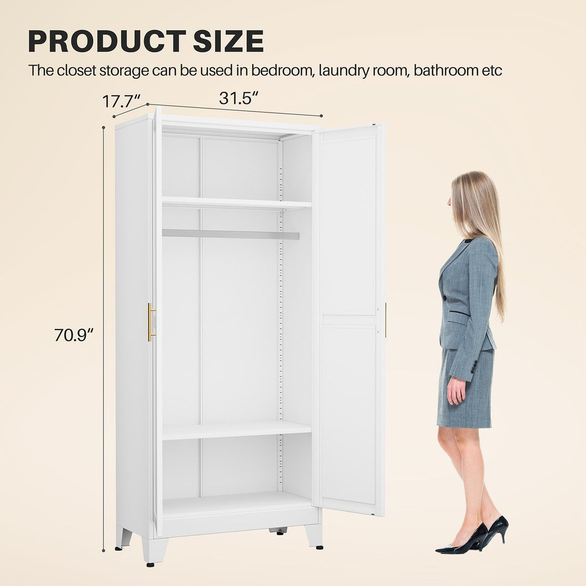 Metal Armoire Wardrobe Closet with Mirror H992