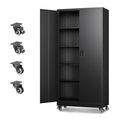 Metal Garage Storage Cabinets with Wheels, Locking Door and Adjustable Shelves (Black, 74.41" H) E7277