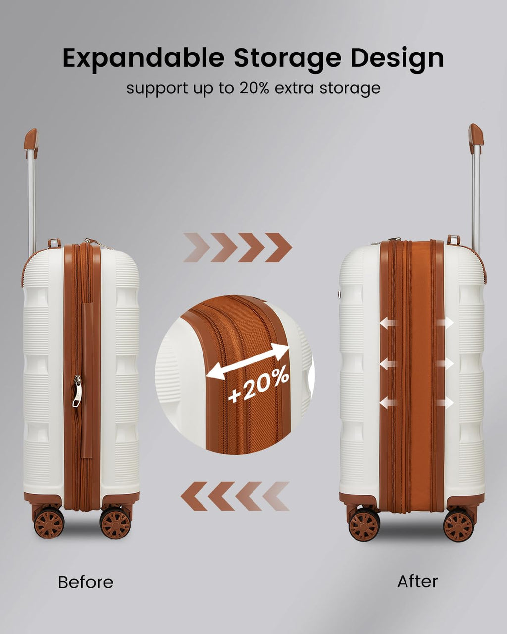 20 Inch Expandable Carry on Luggage White N18404
