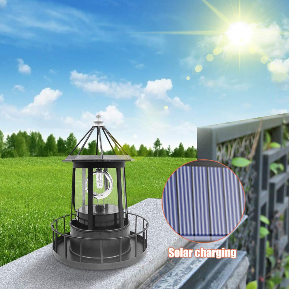 Solar Powered Rotating Lighthouse Light Black Q2683