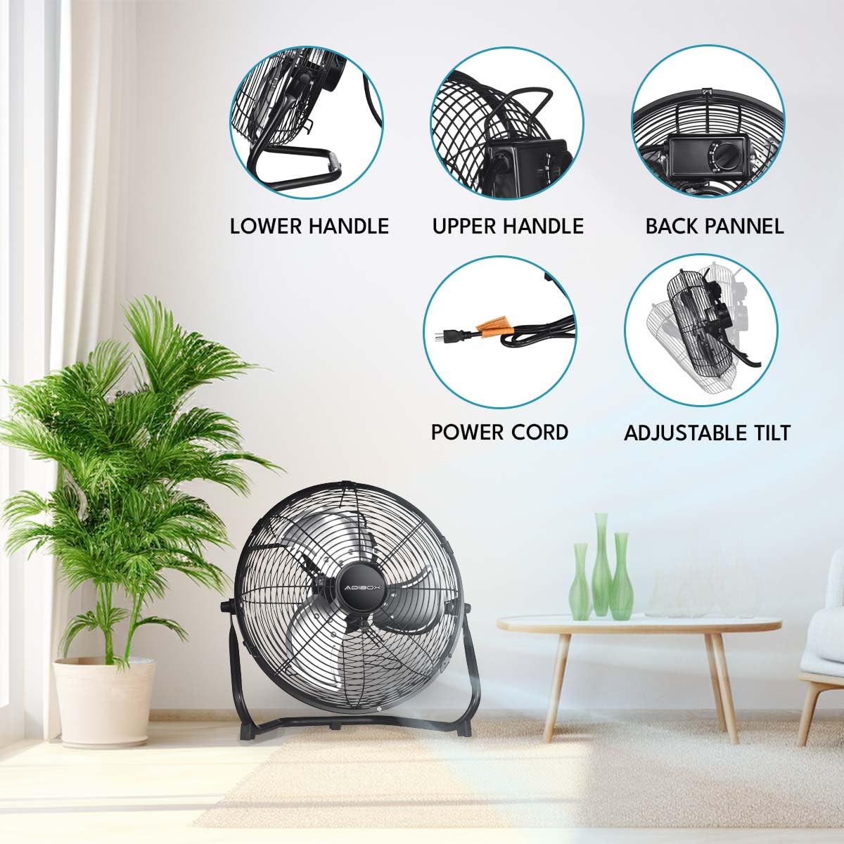 20 in. 3 Speed Metal Floor Fan in Black with Tilting Head N3580