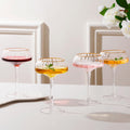Coupe Glasses Set of 4 Hand Blown 8.45 oz Gold Rim P88944