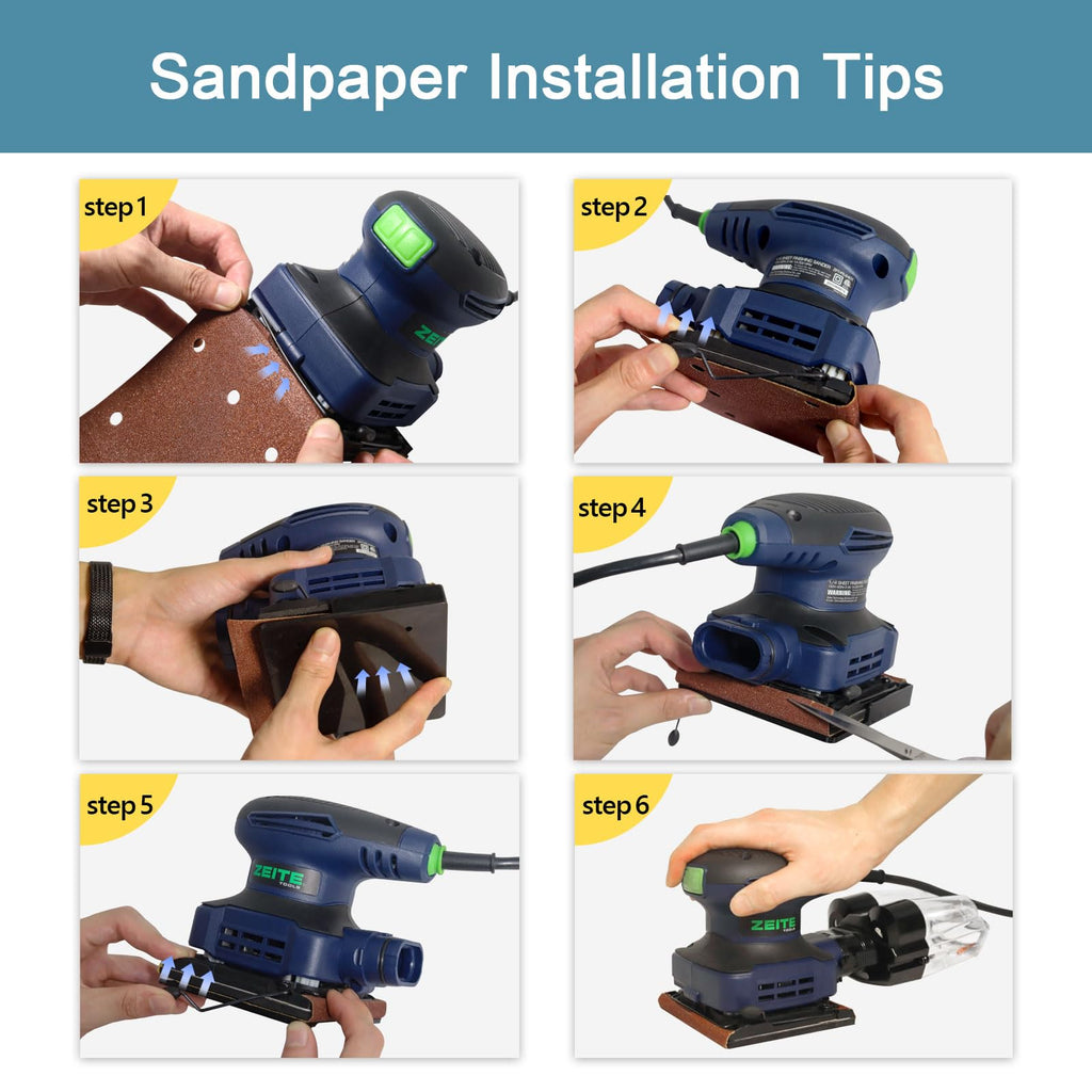 2.4 Amp 1/4 Sheet Electric Palm Sander with 12Pcs Sandpapers D90079