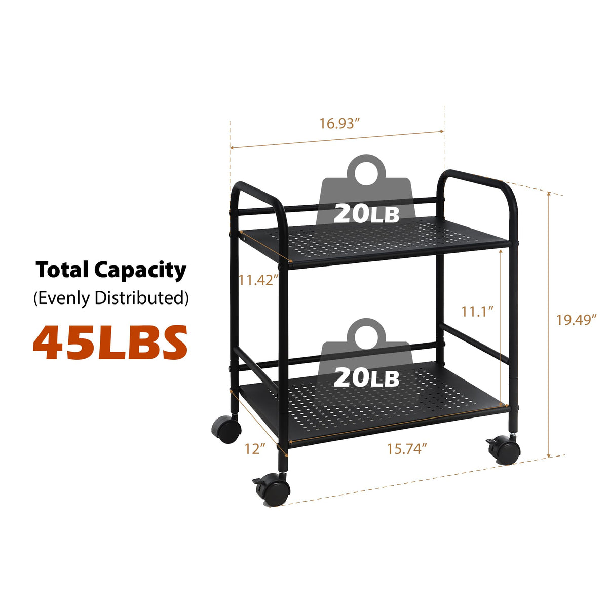 2-Tier Metal Rolling Utility Cart K75857