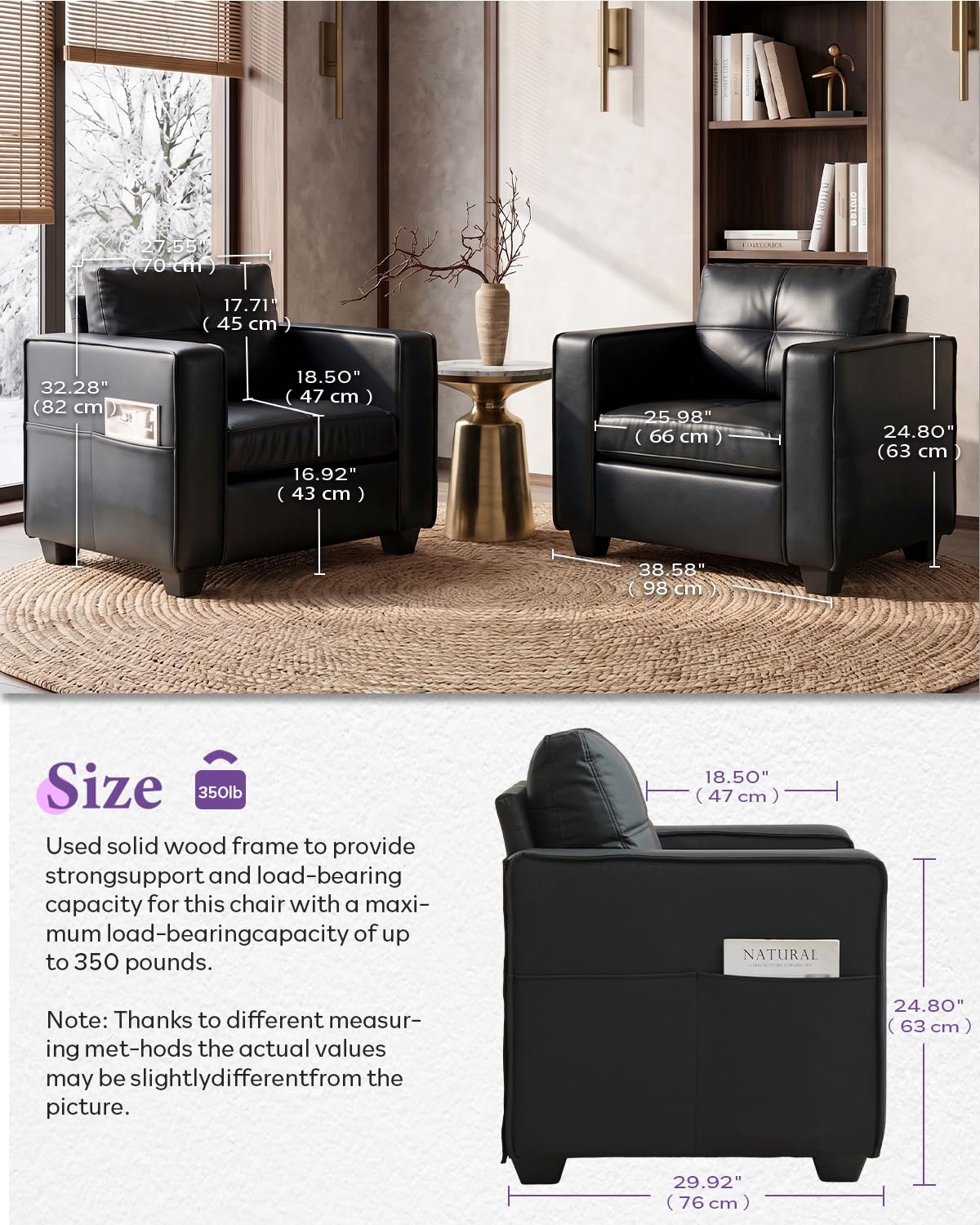 Black Faux Leather Oversized Tufted Accent Chair R927448
