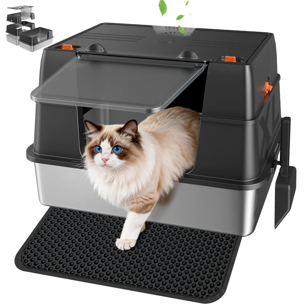 Stainless Steel High Sided Enclosed Litter Box with Lid J612