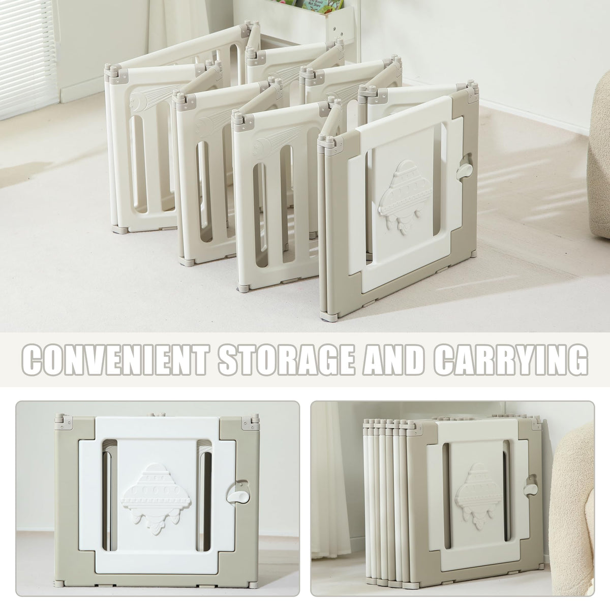 14 Panel Foldable Grey Baby Playpen T486