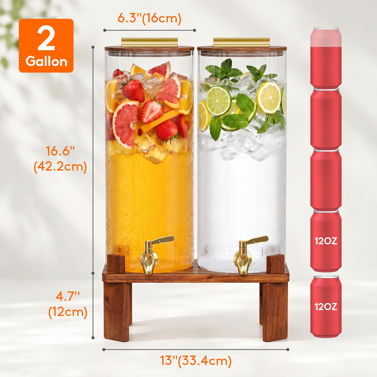 2 Gallon Glass Drink Dispenser with Wood Stand X69560