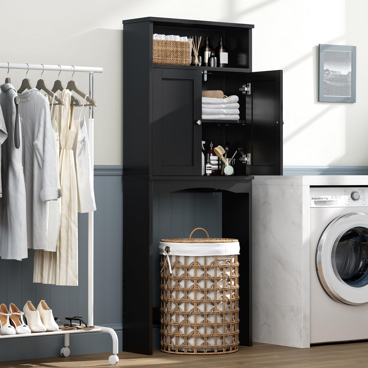 Black Over The Toilet Storage Cabinet O5411