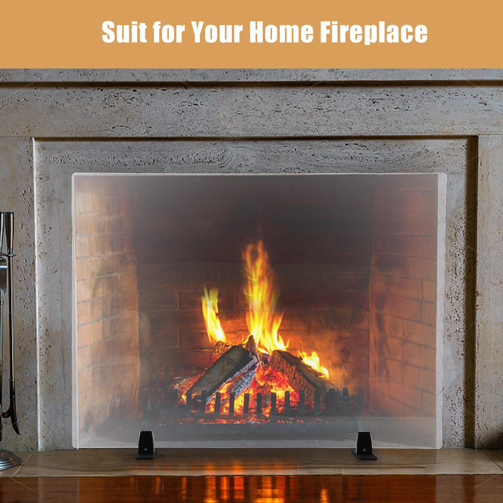 36 Inch Tempered Glass Fireplace Screen with Metal Black Base O414