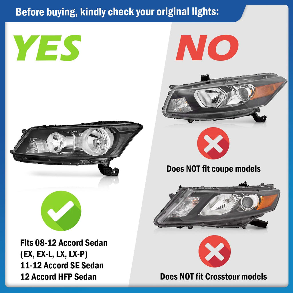 Headlights Assembly for 2008-2012 Honda Accord 4Dr Chrome Housing A5235